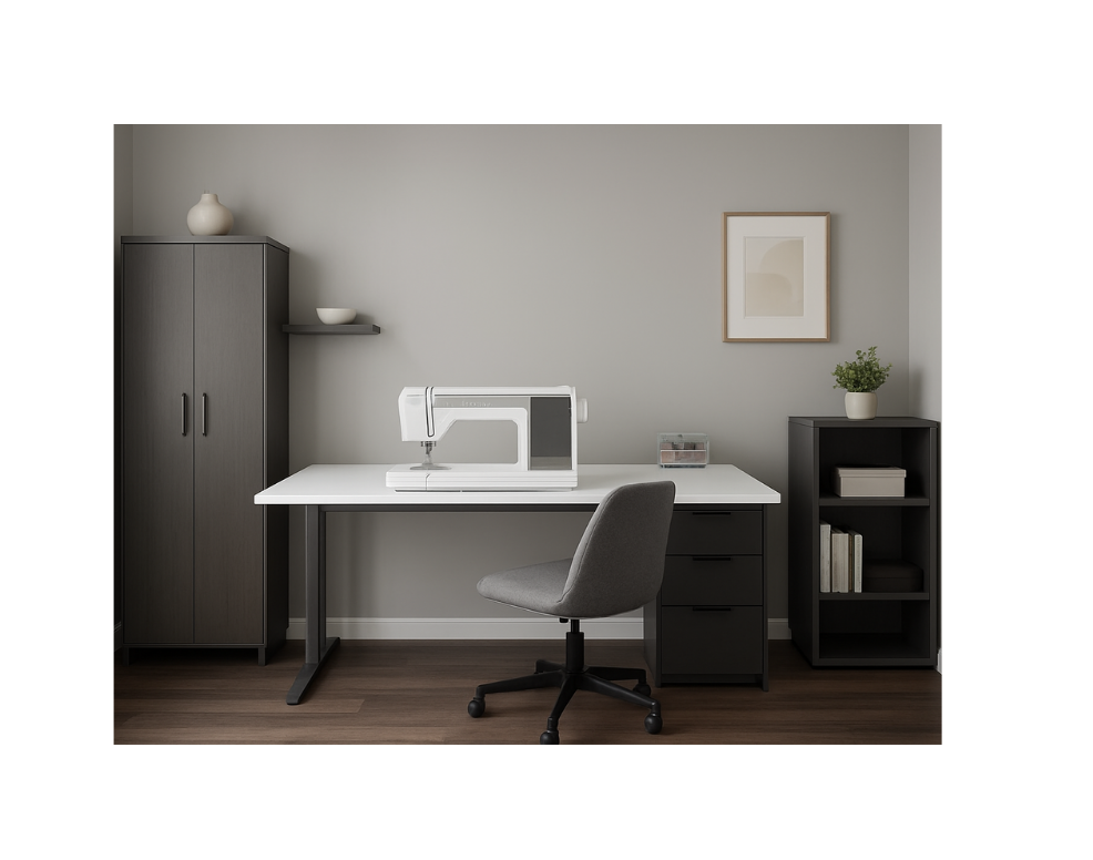 AI generated sewing space with clean, uncluttered modern lines
