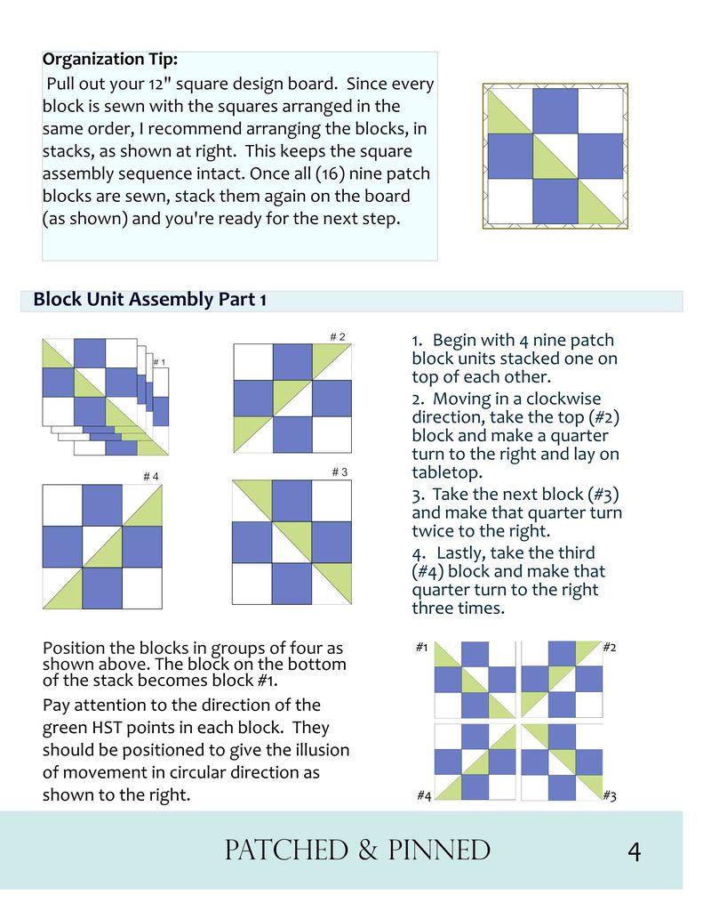 Example of how to organize quilt block units.
